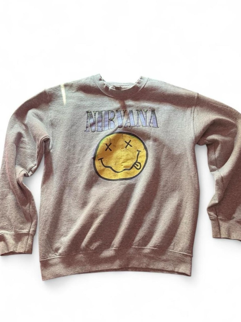 Gildan Nirvana Gray Crewneck Sweatshirt with Yellow Smiley Logo Sz M